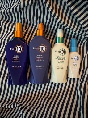 It’s a 10 lot -miracle leave in + keratin x2, blow dry shield, leave in lite
